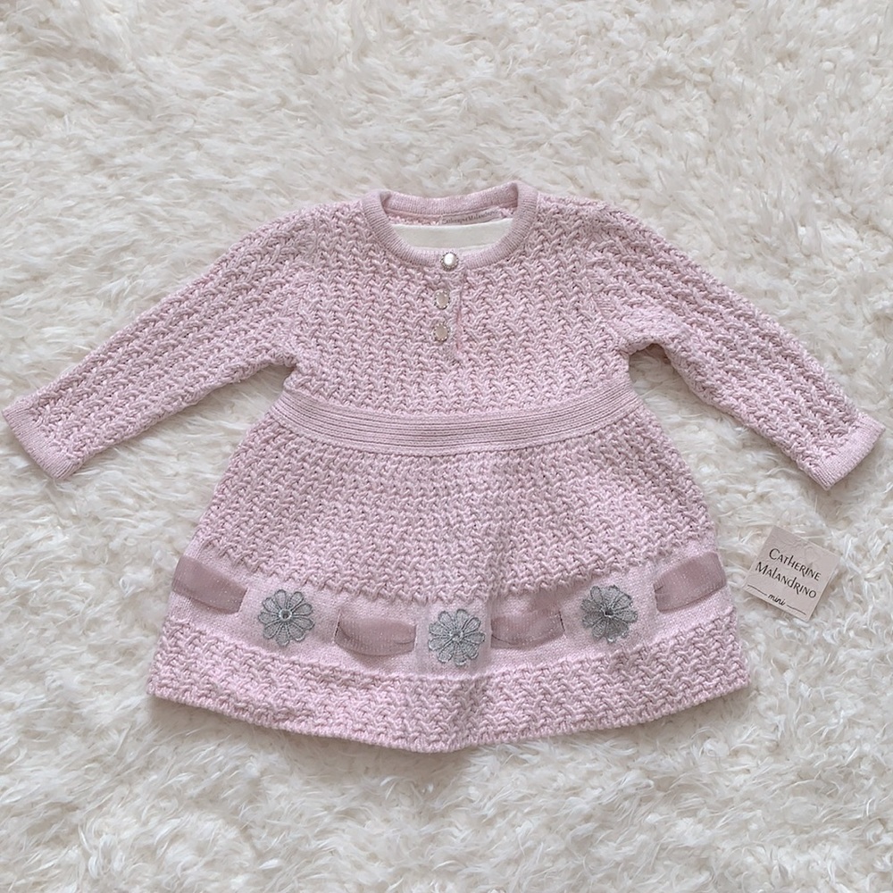NWT Catherine Malandrino Two Piece Baby Girl Pink Sweater Dress Set 3-6 Months